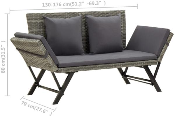 vidaXL Gartenbank mit Kissen, Polyrattan / Stahl grau, (130-176) x 70 x 80 cm Bild 9