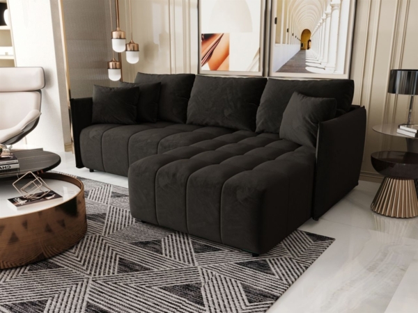 Ecksofa Schlafsofa TREVISO Stoff Monolith Dunkelgrau Ottomane Rechts