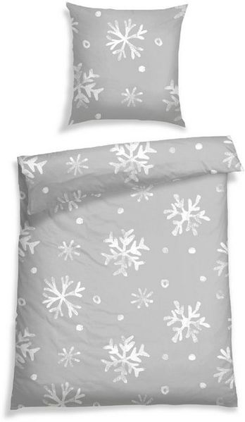 Schiesser Winter Bettwäsche Set Skadi mit weißen Schneeflocken auf superweichem Feinbiber, Farbe:Grau, Größe:135x200 cm Bild 4