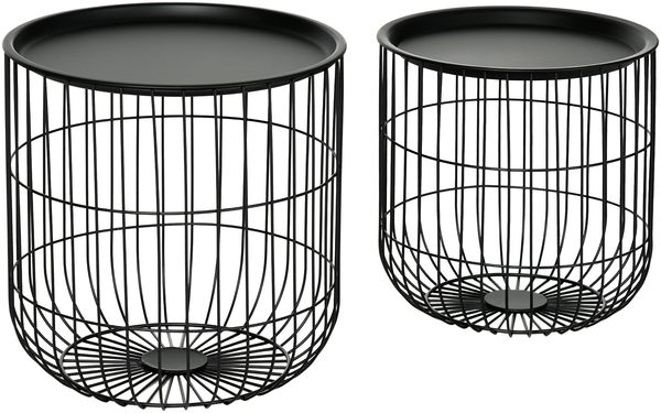 2er-Set Couchtisch Beistelltisch Skandidesign Kaffeetisch mit Stauraum aus Stahl Schwarz für Wohnzimmer & moderne Einrichtung