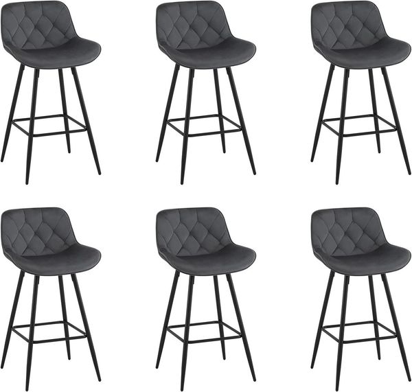 EUGAD Barhocker (6 St), Samt Barstühle, ergonomisch, mit Metallbeinen, Fußstütze