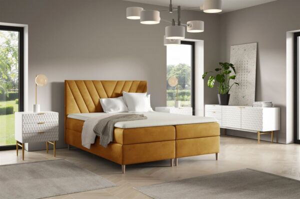 Boxspringbett Schlafzimmerbett ESPEN PREMIUM 120x200cm Stoff Fresh Senfgelb