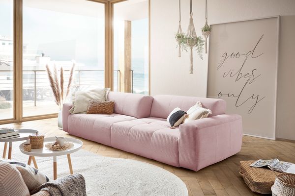 KAWOLA Big Sofa PALACE 3-Sitzer mit Sitztiefenverstellung Cord rosa 74 x 120 x 298 cm
