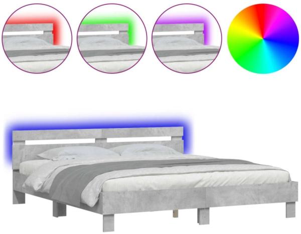 vidaXL Bettgestell mit Kopfteil und LED-Beleuchtung Betongrau 3207521 Bild 4