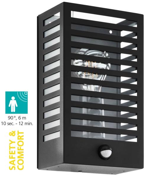 Eglo 900137 Wandleuchte ALAMONTE 3 schwarz E27 IP44 L:17cm B:10cm H:29. 5cm mit Sensor dimmbar