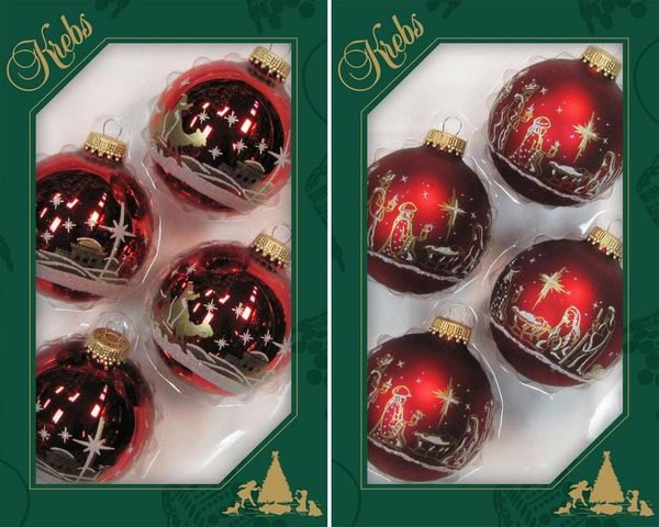 Krebs Glas Lauscha Weihnachtsbaumkugel Heilige Nacht, Weihnachtsdeko rot, Christbaumschmuck (8 St), hochwertige Christbaumkugeln aus Glas, mundgeblasen