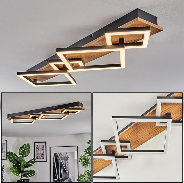 hofstein Deckenleuchte Deckenlampe aus Metall/Kunststoff in Holzoptik/Schwarz/Weiß, moderne Deckenleuchte, 40 Watt, 2600 Lumen, 3000 Kelvin