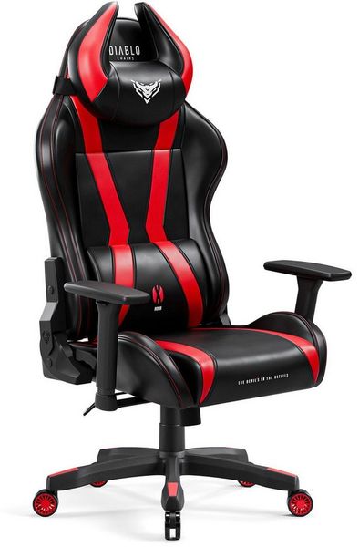 Diablo X-Horn 2. 0 Gaming Stuhl Bürostuhl Gamer Chair Schreibtischstuhl 3D Armlehnen Ergonomisches Design Nacken/- Lendenkissen Kunstleder Wippfunktion Rot King (XL)
