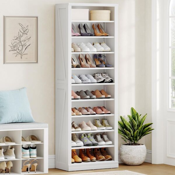 Schuhschrank, Freistehender Schuhkommode mit 27-30 Paar, Trennwand Verstellbar, Schuhkipper für Eingang, Wohnzimmer, Schlafzimmer, weiß