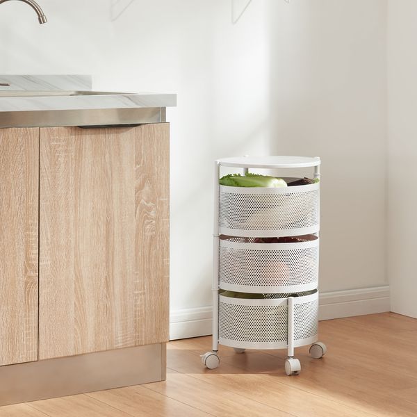 Rollwagen Steigen mit 3 Ebenen 59,5xØ33cm Weiß [en. casa]