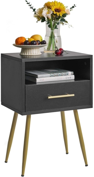 Nachttisch Mid-Century Modern Beistelltisch 2 Etagen Stauraum Schwarz