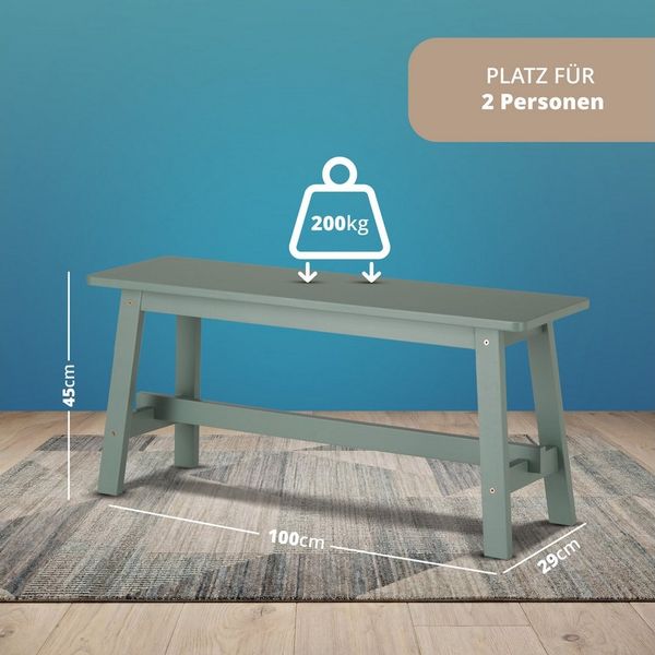 KHG Sitzbank Dekobank Grün für 1-2 Personen, Skandi Look, bis 200 kg belastbar, lackiert, pflegeleicht, Massivholzgestell