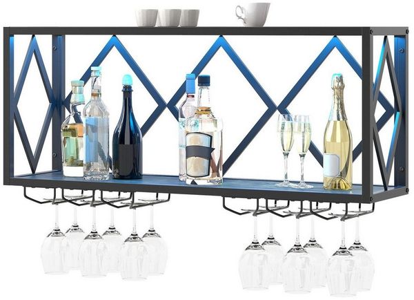 COSTWAY Weinregal, Wand mit LED, 2 Ebenen Flaschenregal Holz für 39 Flaschen