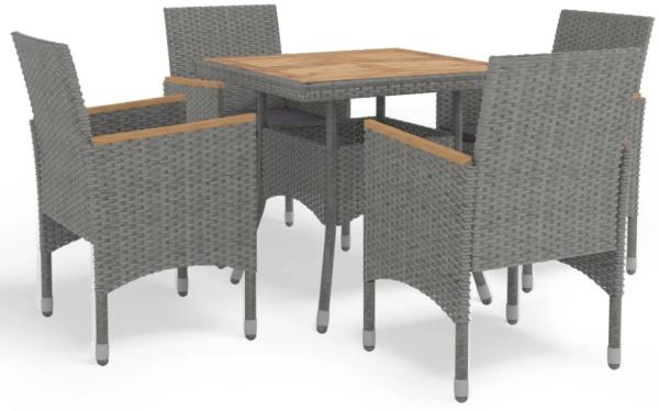 vidaXL 5-tlg. Garten-Essgruppe Grau Poly Rattan und Akazienholz 3058327