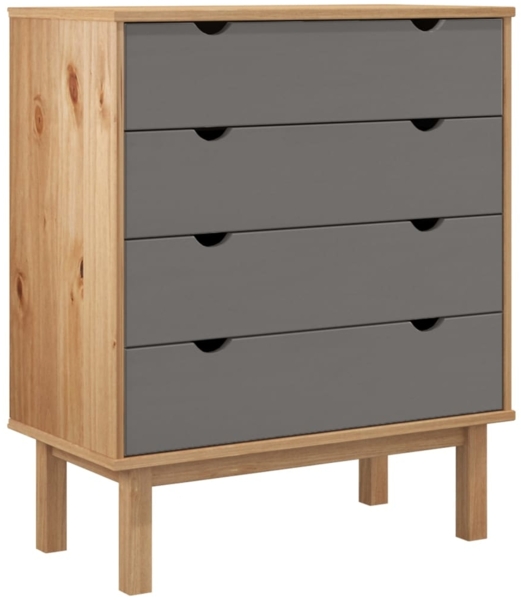 Schubladenschrank, Massivholz Kiefer, 76,5 x 39,5 x 90 cm, Grau