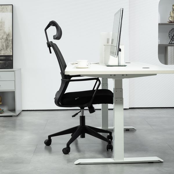 Drehstuhl 60x64x102-112 cm, ergonomisch, verstellbare Kopfstütze & atmungsaktives Mesh, schwarz