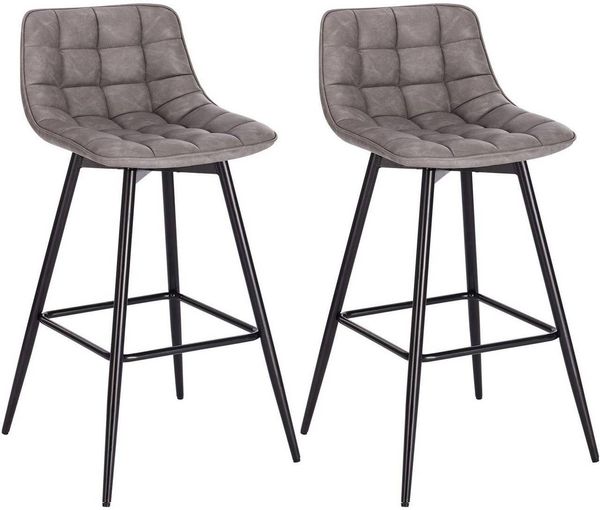 2er-Set Designer Barstuhl mit Fußstütze Kunstleder, Metallbeine Elif dunkelgrau