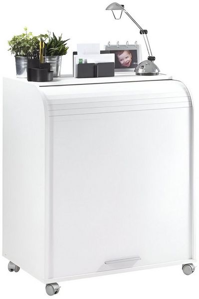 SIMMOB Schreibtisch MUST095BL, Mobiler Schreibtisch Computertisch mit Laufrollen Eiche Weiß