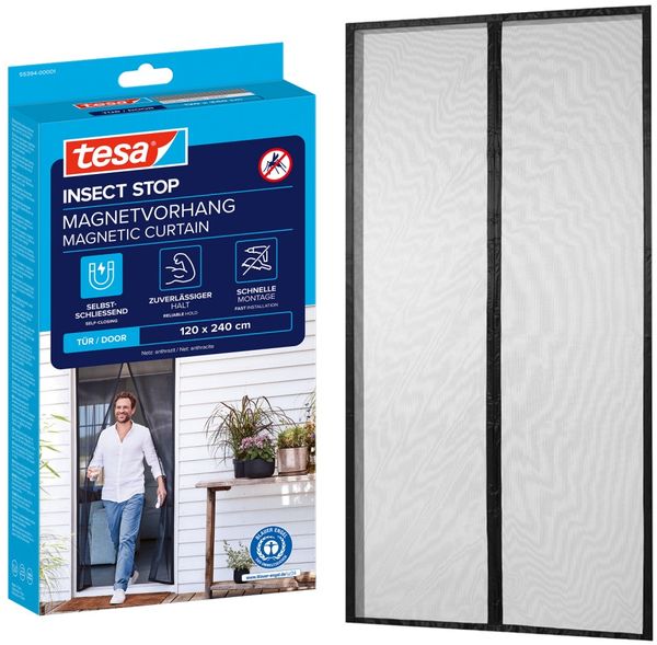 Tesa Insektenschutz Magnetvorhang Selbstschließend 120 x 240 cm Anthrazit