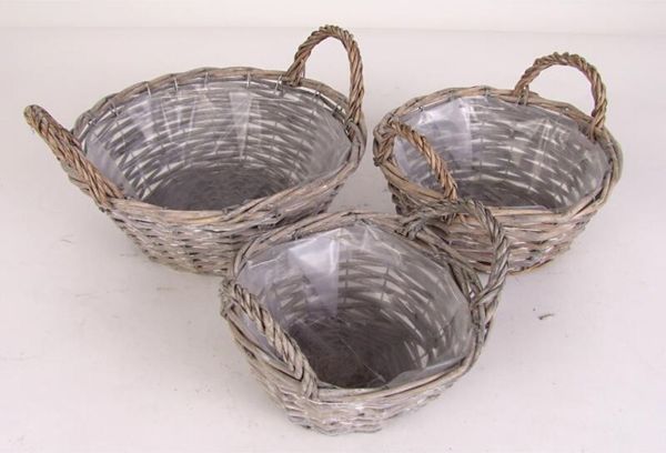 4x 3er Set Weiden-Pflanzkorb Blumen Pflanzen Übertopf 3 Größen 33cm rund Holz
