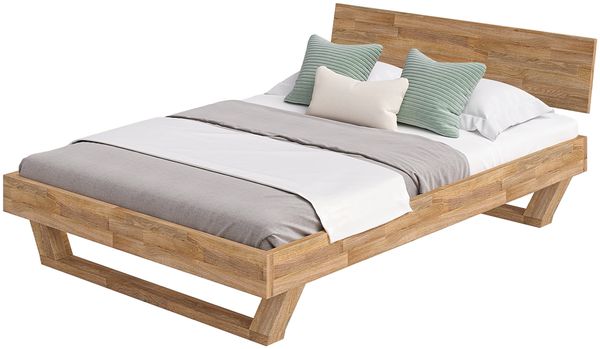 skølm 'Nornir' Bett 140x200 cm, Bettgestell, natur geölt, Massivholzbett aus Eiche mit Holzkufen, Doppelbett mit durchgehendem Bettkopf Bild 9