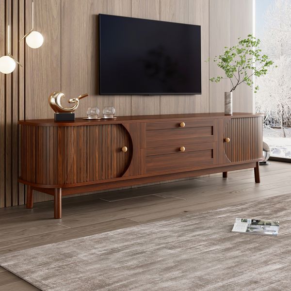 TV-Schrank 170x39,5x46 cm Walnuss Lamellentüren Schiebetür Schubladen Holzbeine