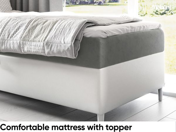 MEBLINI Kinderbett mit Bettkasten FILIPPO 1 100x200 Links – H3/Grau Samt Gepolstert Einzelbett mit Matratze - Polsterbett mit Stauraum - Bett mit Kopfteil – Stauraumbett Bild 4