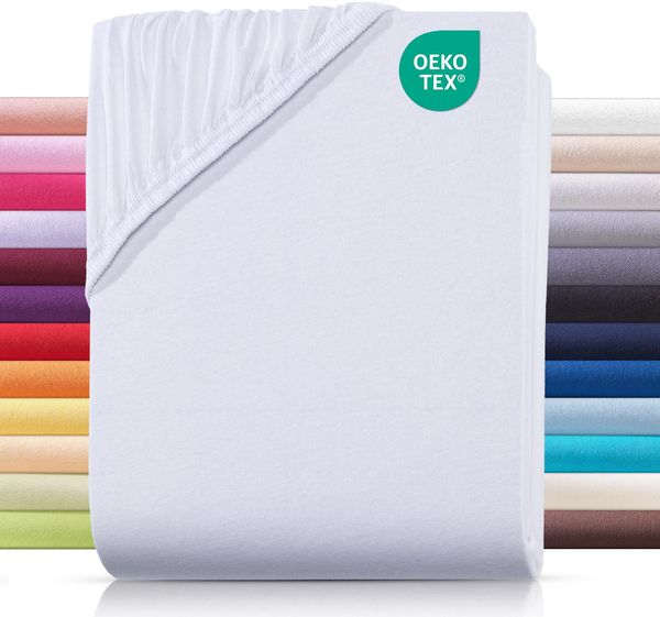 Carpe Sonno Spannbettlaken Jersey 90x200 100x200 120x200 140x200 160x200 180x200 200x200 70x140, Jersey, Gummizug: rundum, (1 Stück), Baumwoll Babybett Spannbettlaken 70x140 Baby Laken Weiß