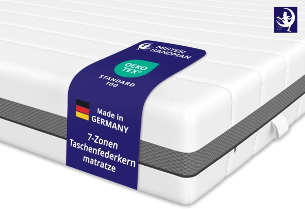 Taschenfederkern Matratze 160 x 200 cm – 24 cm hoch – Härtegrad H3 H4 7-Zonen Federkernmatratze mit abnehmbarem Bezug