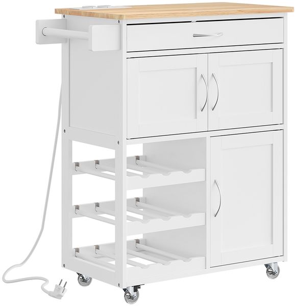 SoBuy FKW45-E-WN Küchenwagen, MDF, Lackiert, Weiß, 75 x 87 x 37 cm