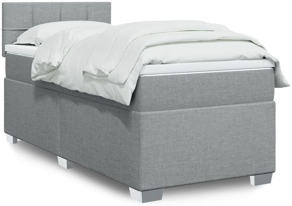 vidaXL Boxspringbett mit Matratze Hellgrau 90x200 cm Stoff 3285771