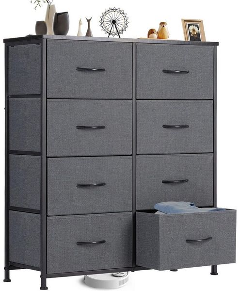 IDEASY Schubkastenkommode Kommode mit 8 Schubladen, Schlafzimmer Stoffkommode Kleiderorganizer (93×80×30cm), Wasserdichter, rutschfester Aufbewahrungsschrank mit Metallrahmen