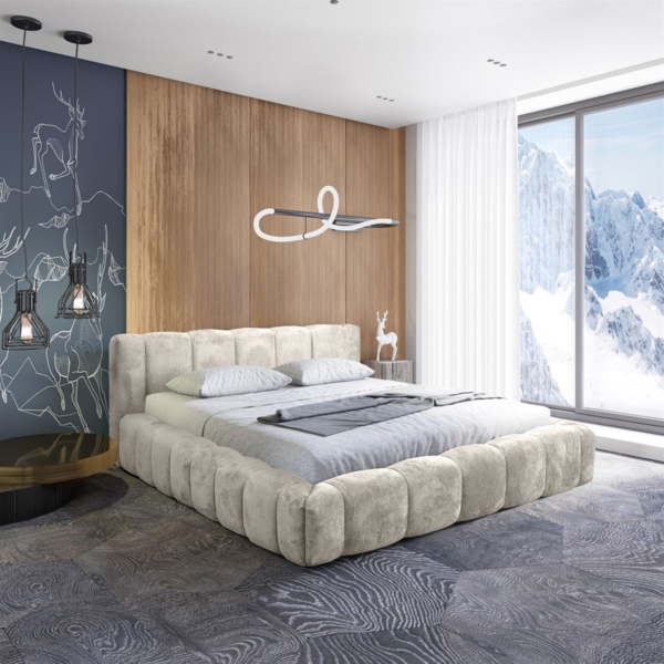 Polsterbett Doppelbett HAILEY 160x200cm in Stoff Tender Way Altweiß