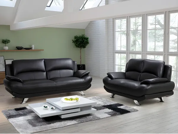 Vente-unique - MUSKO Couchgarnitur Kunstleder Schwarz - B 91 cm x H 89 cm x L 150 cm200 cm