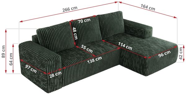 Ecksofa mit Schlaffunktion, Bettkasten und losen Kissen für das Wohnzimmer - TRENTINO - Grün Cord - rechts Bild 7