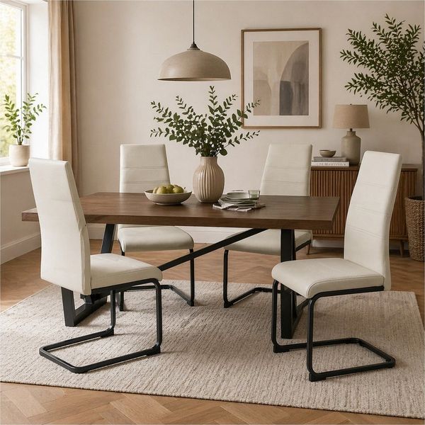 HTI-Living Freischwinger Schwingstuhl SallyP PU Beige (Set, 4 St), Freischwinger Esszimmerstuhl Kunstleder