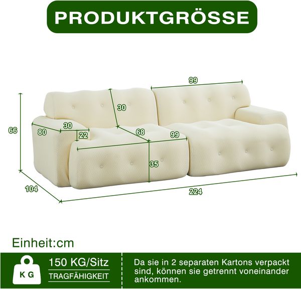 Modulares 2-Sitzer Sofa B 224 x T 104 x H 66 cm aus Stoff in Beige Bild 5