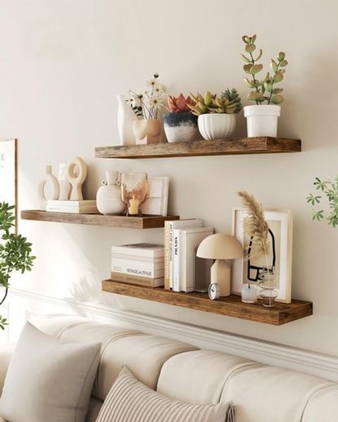 VASAGLE Wandregal, 3 Stück, MDF vintagebraun, 80 x 20 x 3,8 cm