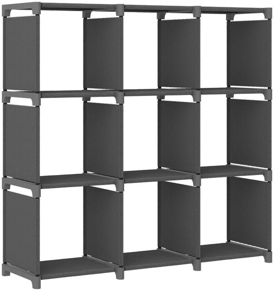 Würfelregal, Bücherregal mit 9 Fächern Grau 103x30x107,5 cm Stoff