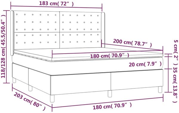 vidaXL Boxspringbett mit Matratze & LED Dunkelbraun 180x200 cm Stoff 3139216 Bild 8