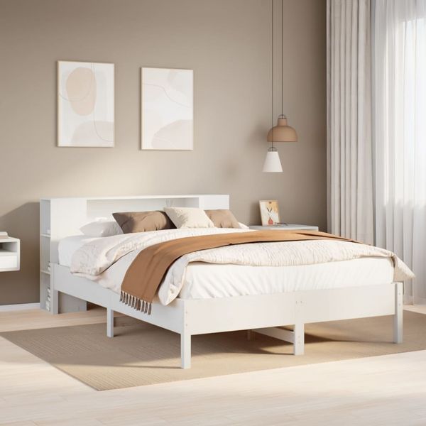 vidaXL Massivholzbett mit Regal ohne Matratze Weiß 135x190 cm Kiefer 3322841