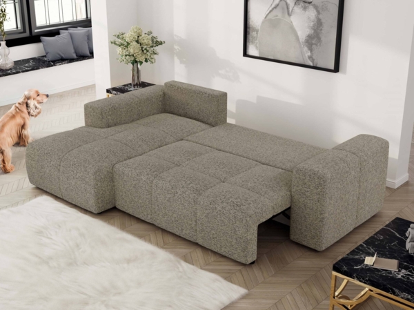 Ecksofa mit Schlaffunktion und Bettkasten, L-form Couch, lose Kissen, Polstersofa - MONIVA - Dunkelbeige Struktur - linke Seite Bild 4