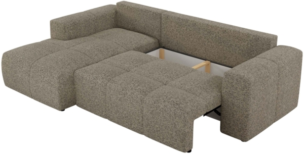Ecksofa mit Schlaffunktion und Bettkasten, L-form Couch, lose Kissen, Polstersofa - MONIVA - Dunkelbeige Struktur - linke Seite Bild 6