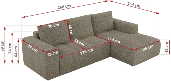 Ecksofa mit Schlaffunktion und Bettkasten, L-form Couch, lose Kissen, Polstersofa - MONIVA - Dunkelbeige Struktur - linke Seite Bild 7