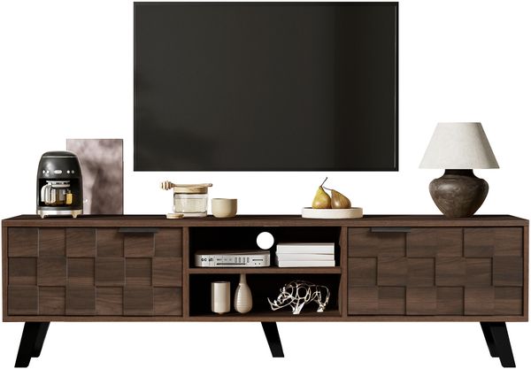 Moderner TV-Schrank mit 2 Türen und 2 offenen Fächern in dunkelholzener Maserung – 160,5 x 35,5 x 45 cm
