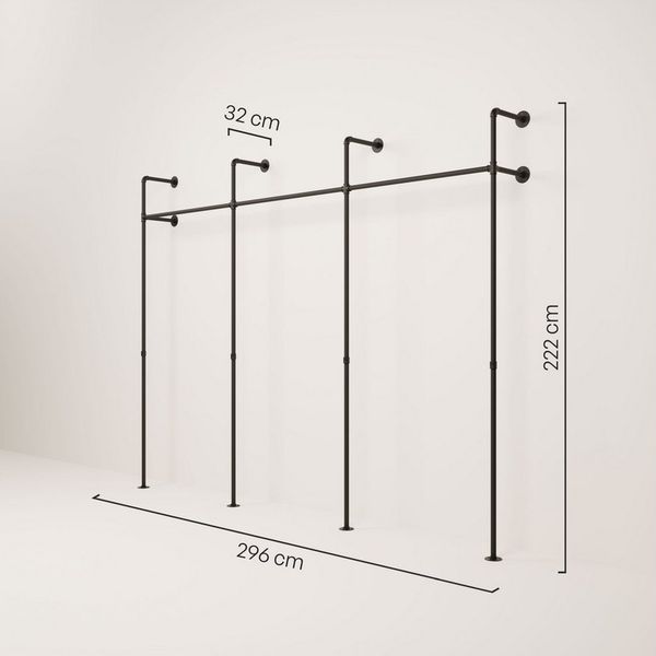 pamo. design Kleiderständer KIM Kleiderstange Wandmontage, offener Kleiderschrank, Kleiderständer, (Set, 1), Schwarzer Garderobenständer im Industrial Design für Kleidung