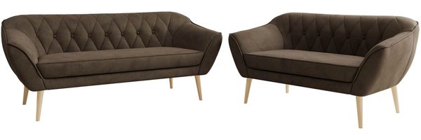 Skandinavisches Sofa Set PIRS 3-2, Komplettset, Wellenfederung, Buche Füße, Sitzgruppe, Polstermöbel Set - Braun Velvet Bild 7