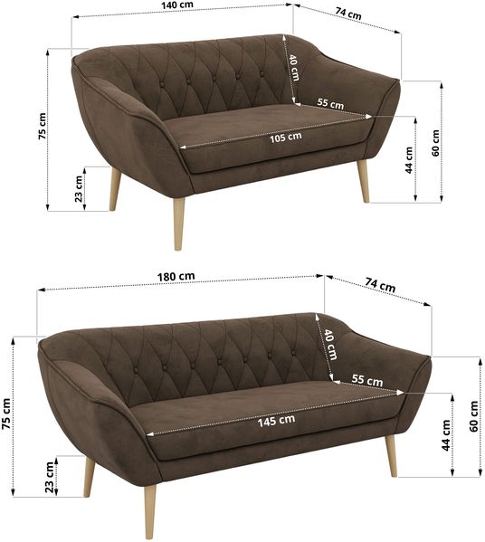 Skandinavisches Sofa Set PIRS 3-2, Komplettset, Wellenfederung, Buche Füße, Sitzgruppe, Polstermöbel Set - Braun Velvet Bild 5
