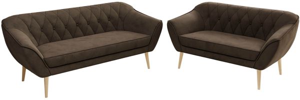 Skandinavisches Sofa Set PIRS 3-2, Komplettset, Wellenfederung, Buche Füße, Sitzgruppe, Polstermöbel Set - Braun Velvet Bild 8