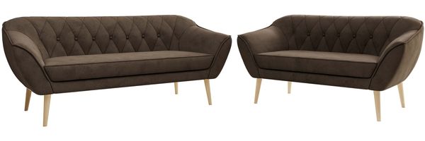 Skandinavisches Sofa Set PIRS 3-2, Komplettset, Wellenfederung, Buche Füße, Sitzgruppe, Polstermöbel Set - Braun Velvet Bild 6